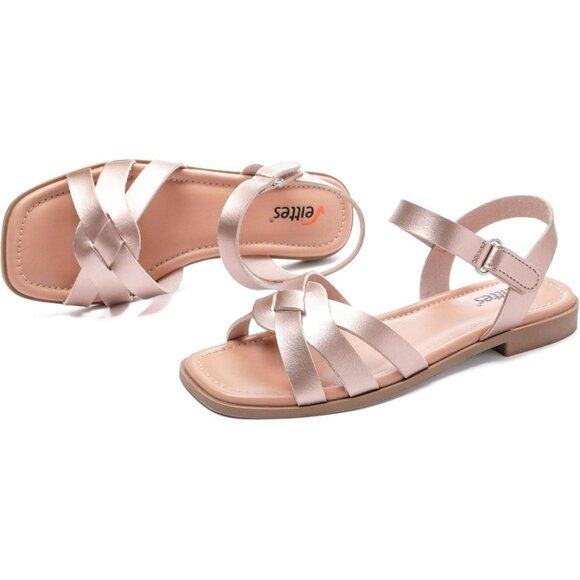 Women's Gold Flat Slide Sandals Casual Simple Strappy Slip On Shoes - Picture 2 of 6